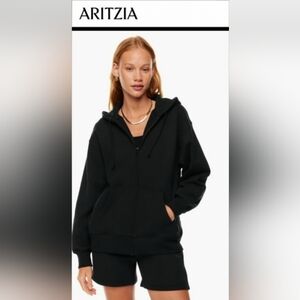 🌷Aritizia TNA Sweatfleece Cozy Fleece Boyfriend Fit Black Hoodie🌷size L